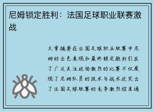 尼姆锁定胜利：法国足球职业联赛激战