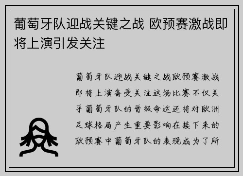 葡萄牙队迎战关键之战 欧预赛激战即将上演引发关注