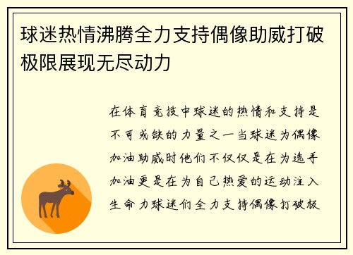 球迷热情沸腾全力支持偶像助威打破极限展现无尽动力